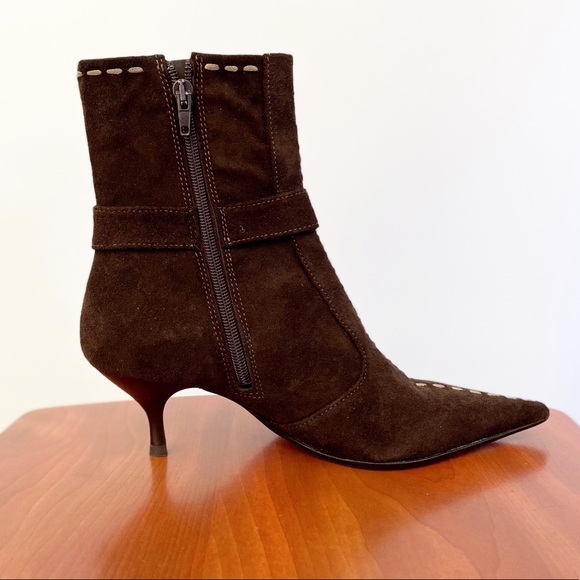 Italian Suede Brown Boots with Rhinestone Buckles Size 36 - Picture 3 of 6